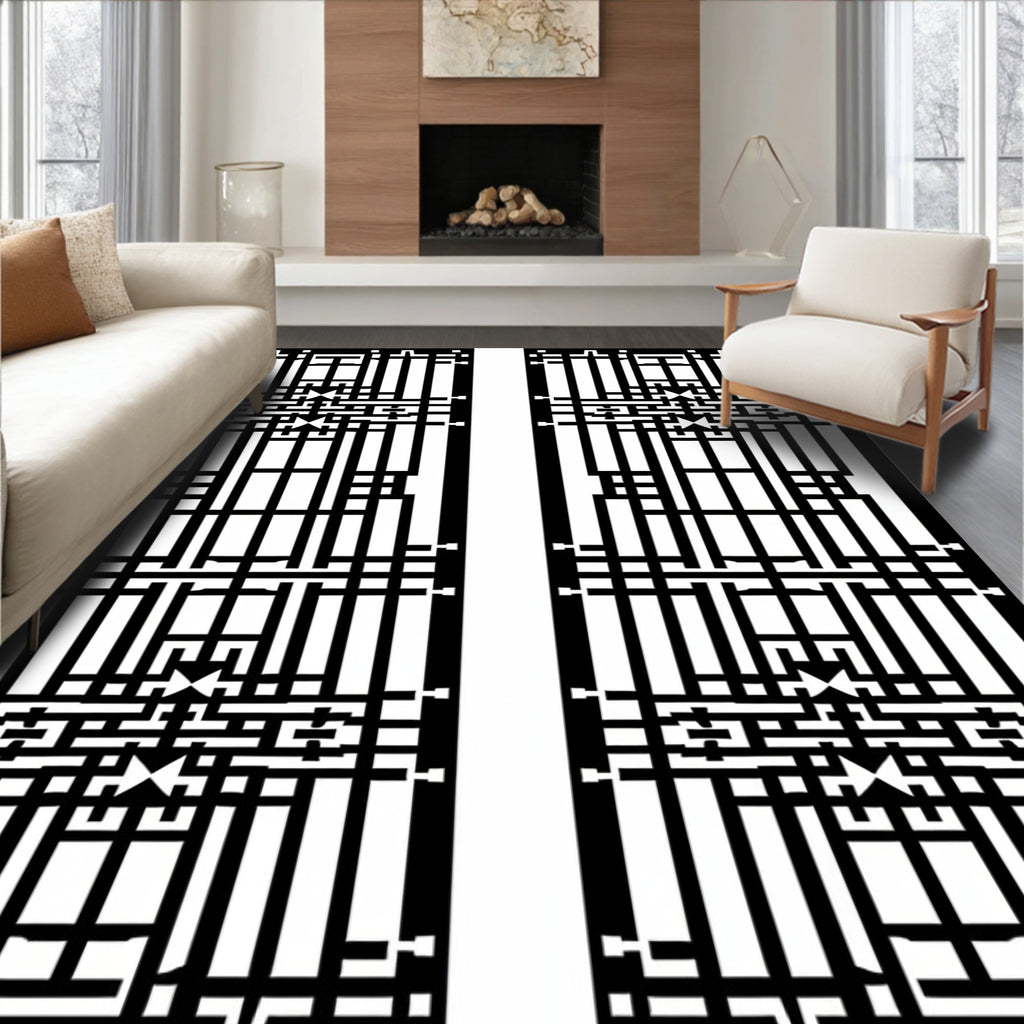 Black White Geometric Art Deco Rug