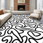 Abstract Black Swirl Pattern Rug