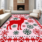 Crimson Deer Snowflakes Pink Rug