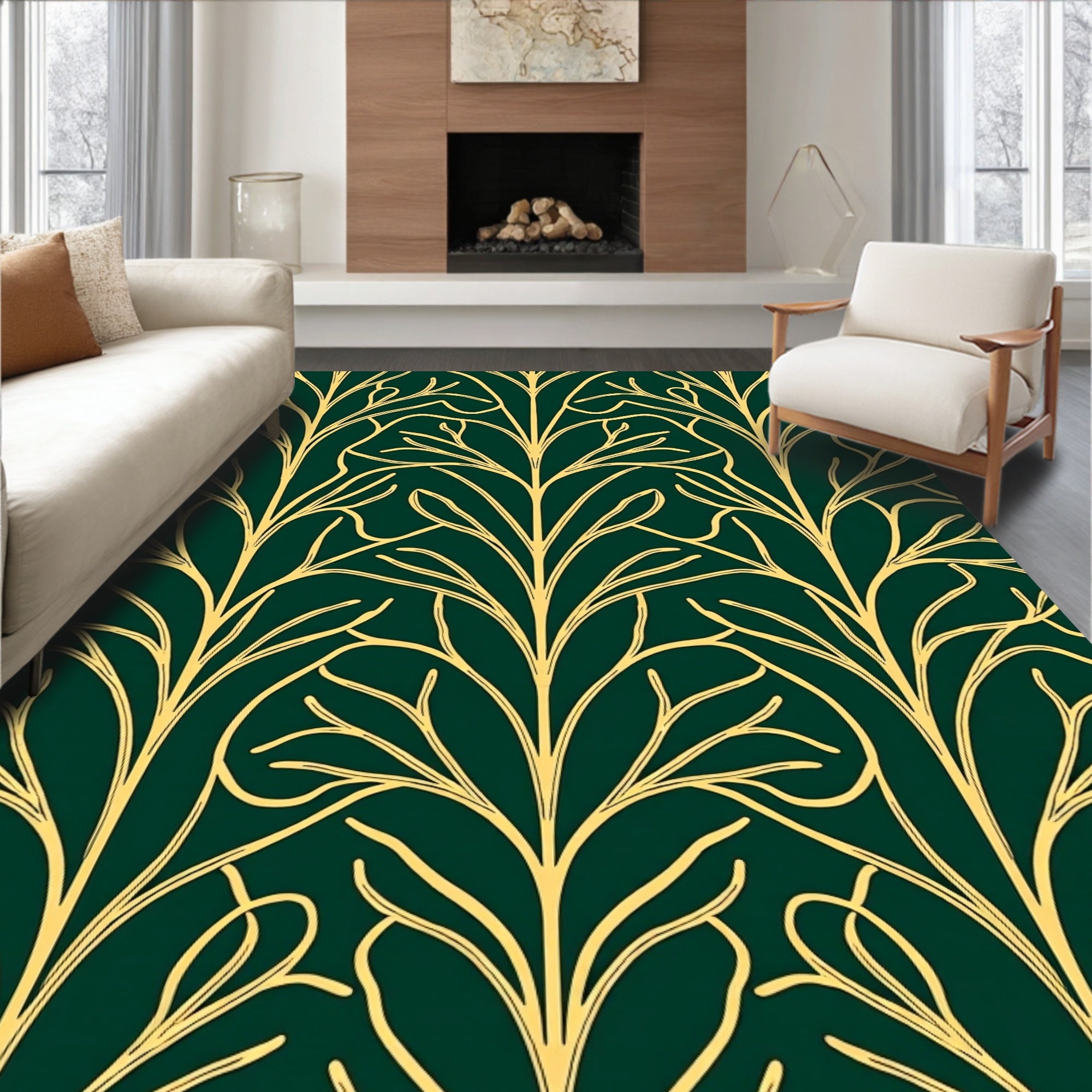 Art Nouveau Green gold Floral Pattern Rug