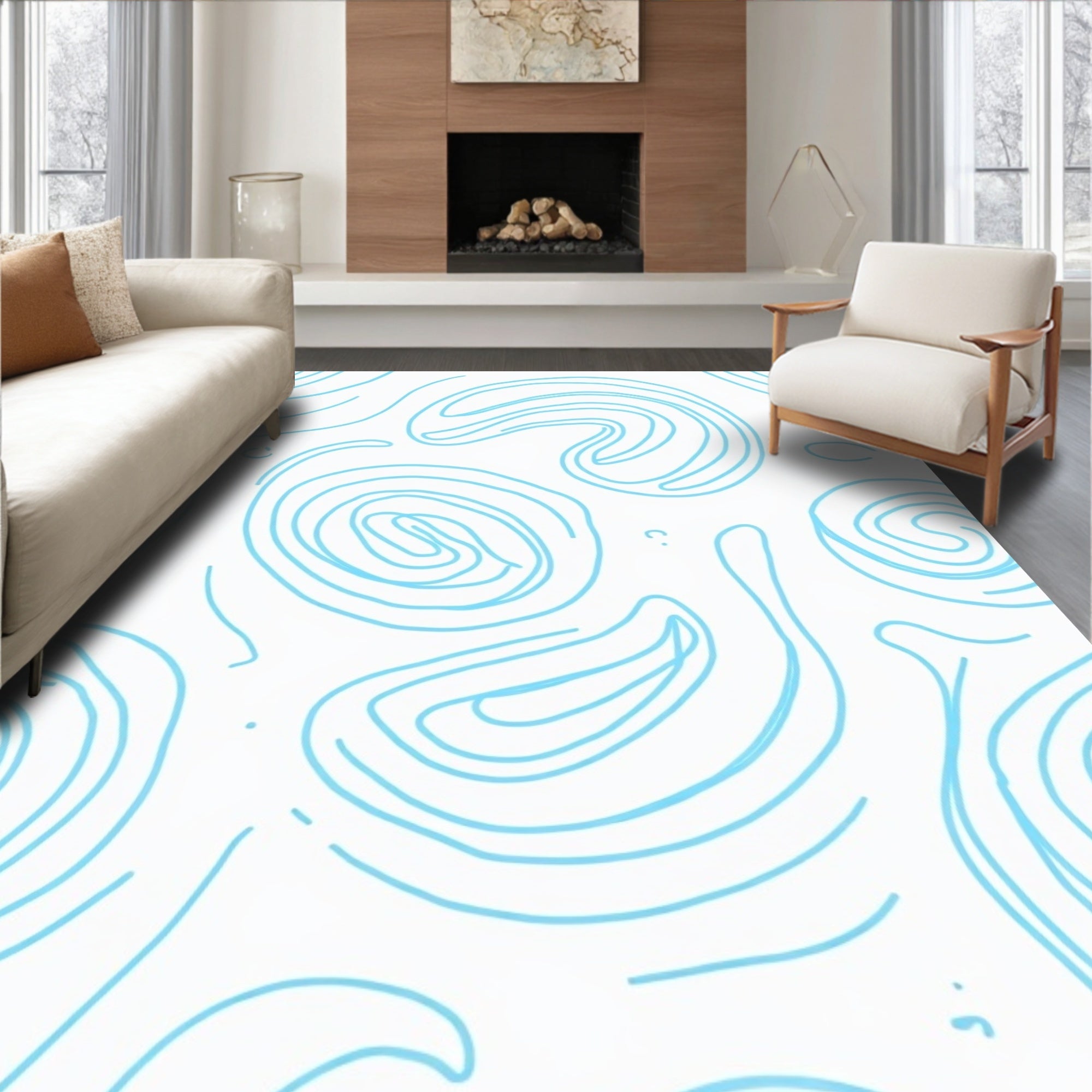 Soft Blue Abstract Swirls Rug