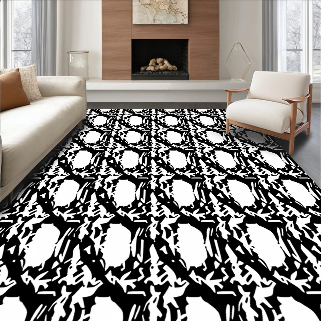 Abstract Black White Organic Pattern Rug