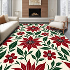 Crimson Floral With Green Foliage Rug