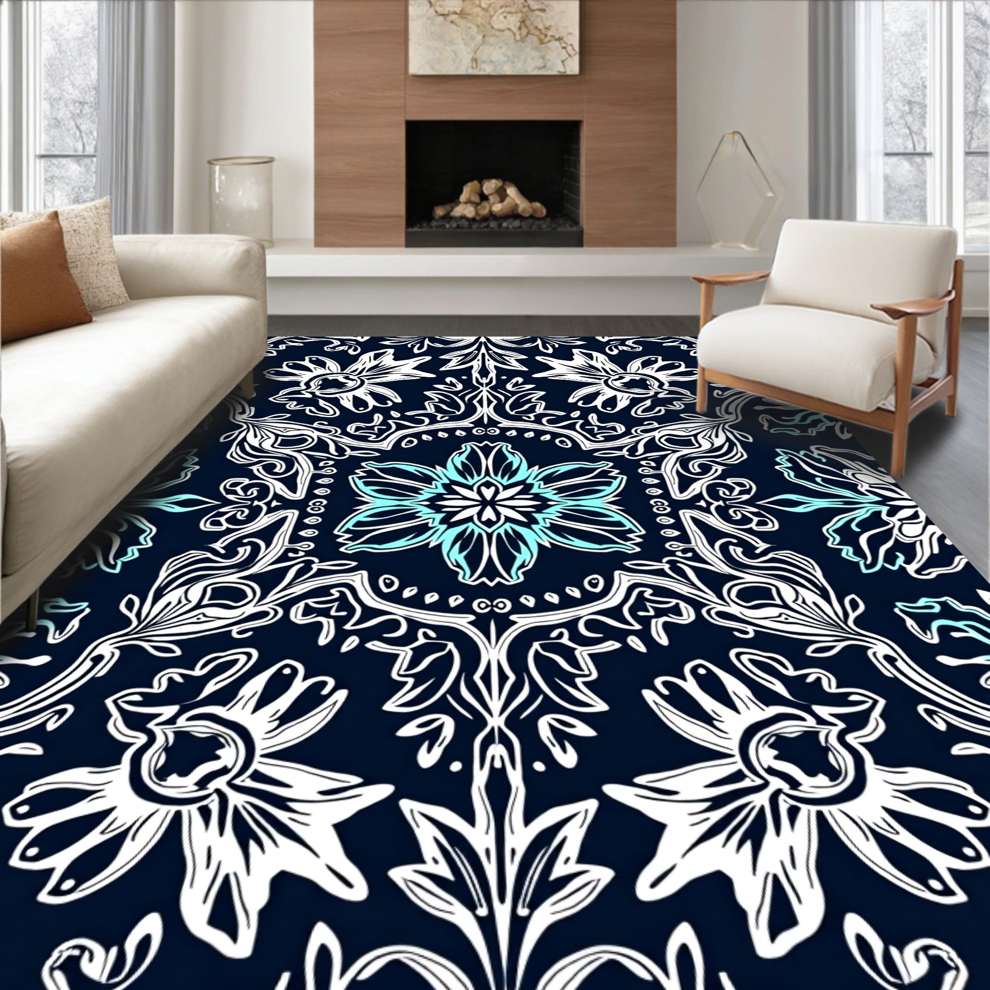 Modern Floral Outline Pattern Rug