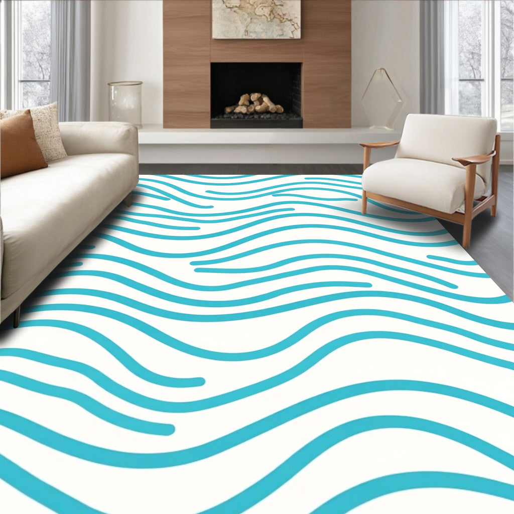 Minimalist Blue Wave Pattern Rug