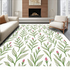 Delicate Green Leaf Pink Bud Pattern Rug