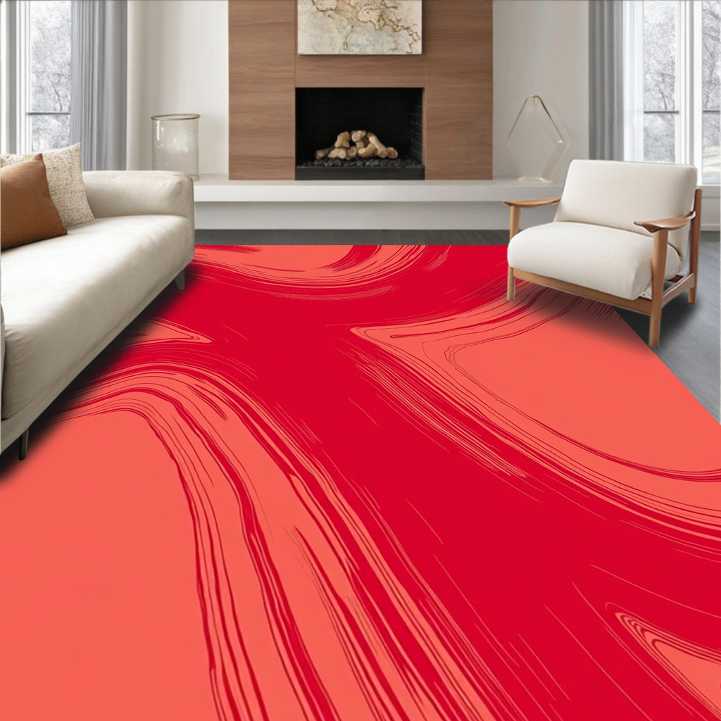 Fierce Red Strokes Abstract Design Rug