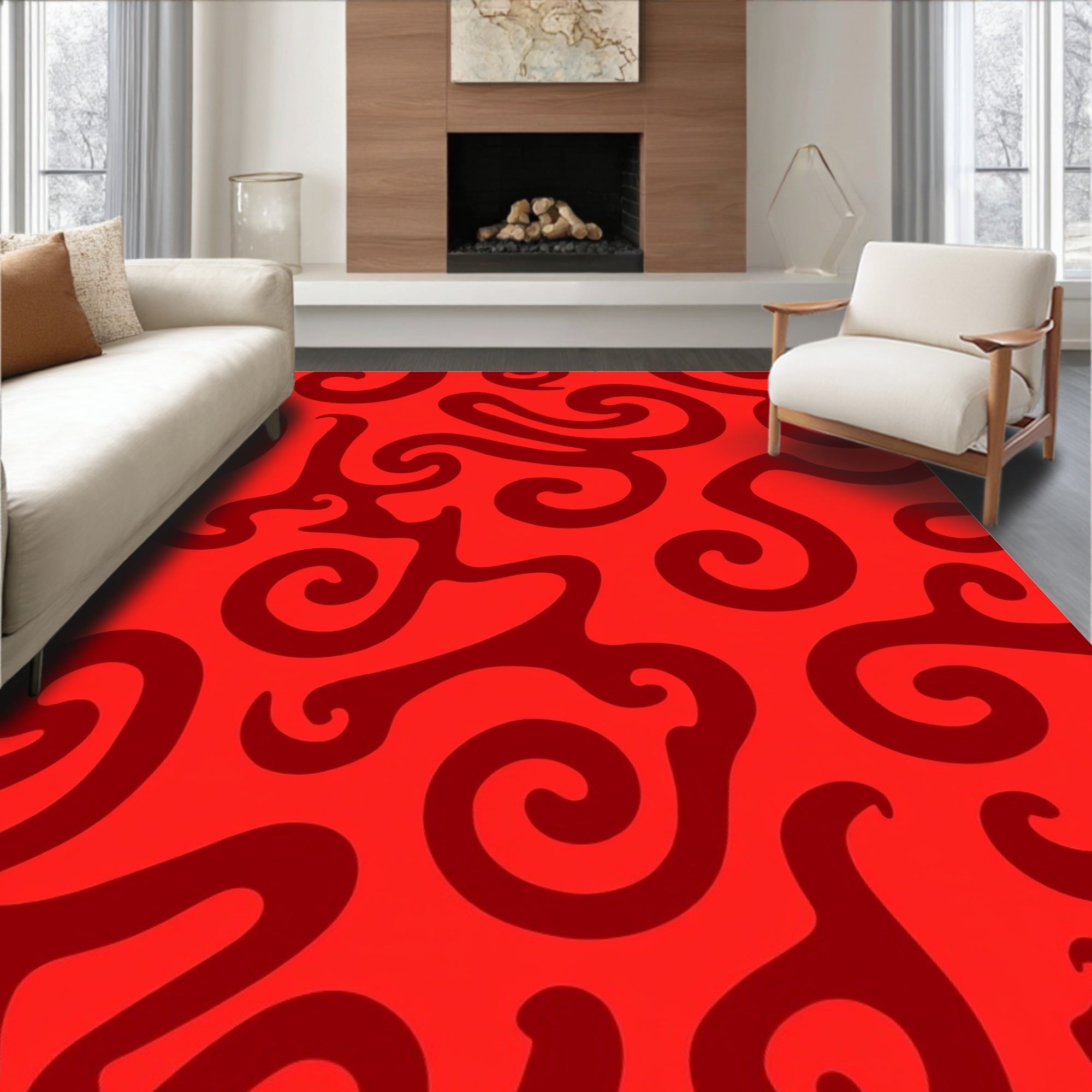 Red Swirls Abstract Pattern Rug