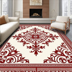 Deep Red Vintage Floral Border Rug