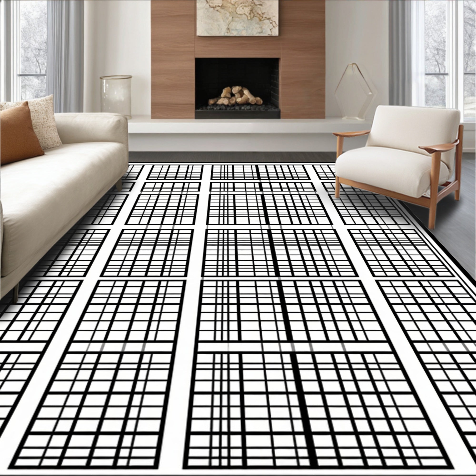 Modern Grid Pattern Design Rug