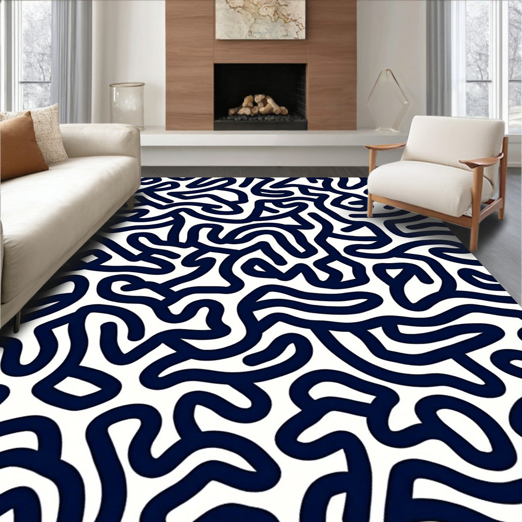 Abstract Navy Swirls Pattern Rug