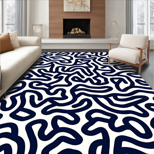 Abstract Navy Swirls Pattern Rug