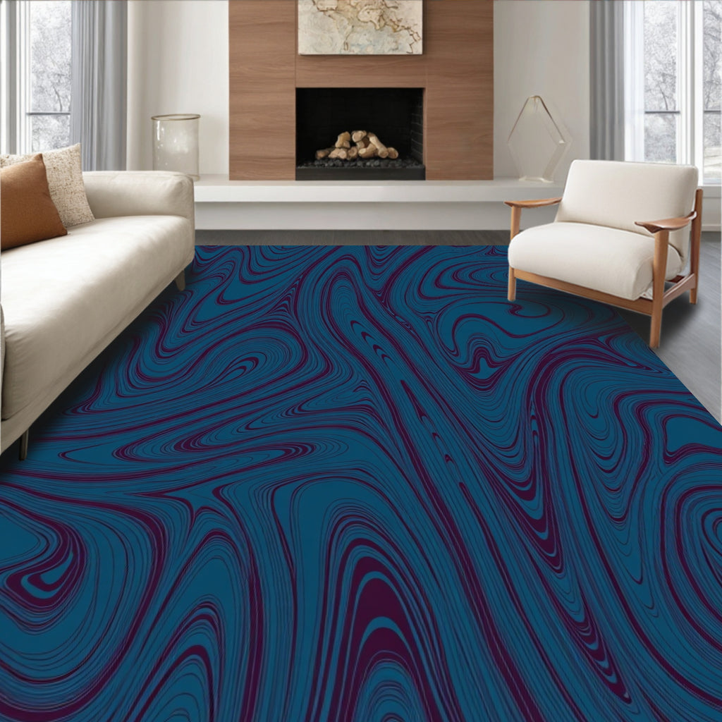 Deep Blue Marbled Flow Pattern Rug