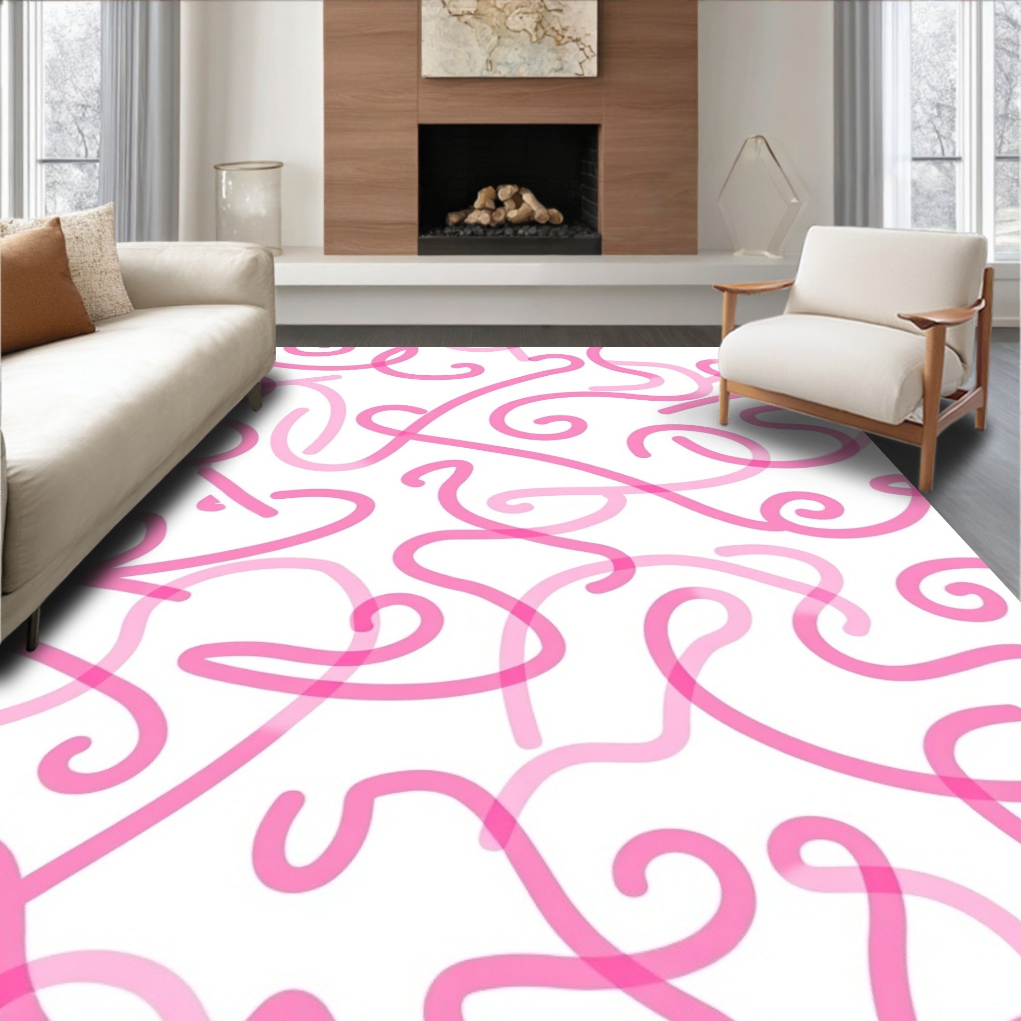 Pink Abstract Swirl Pattern Rug