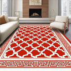 Bold Red White Geometric Pattern Rug