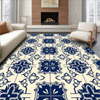 Classic Blue Floral Tile Pattern Rug