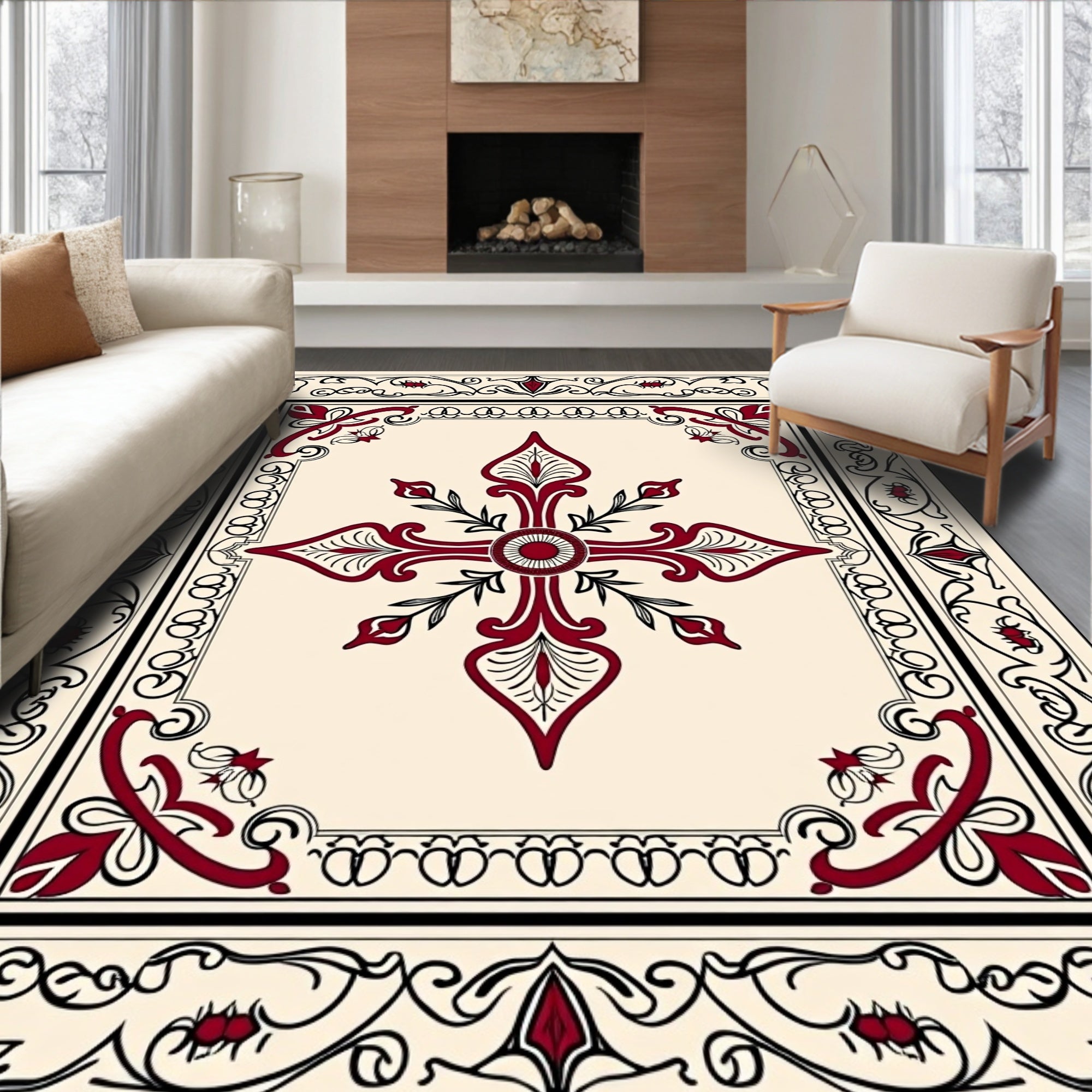 Maroon Crest Red Floral Filigree Rug