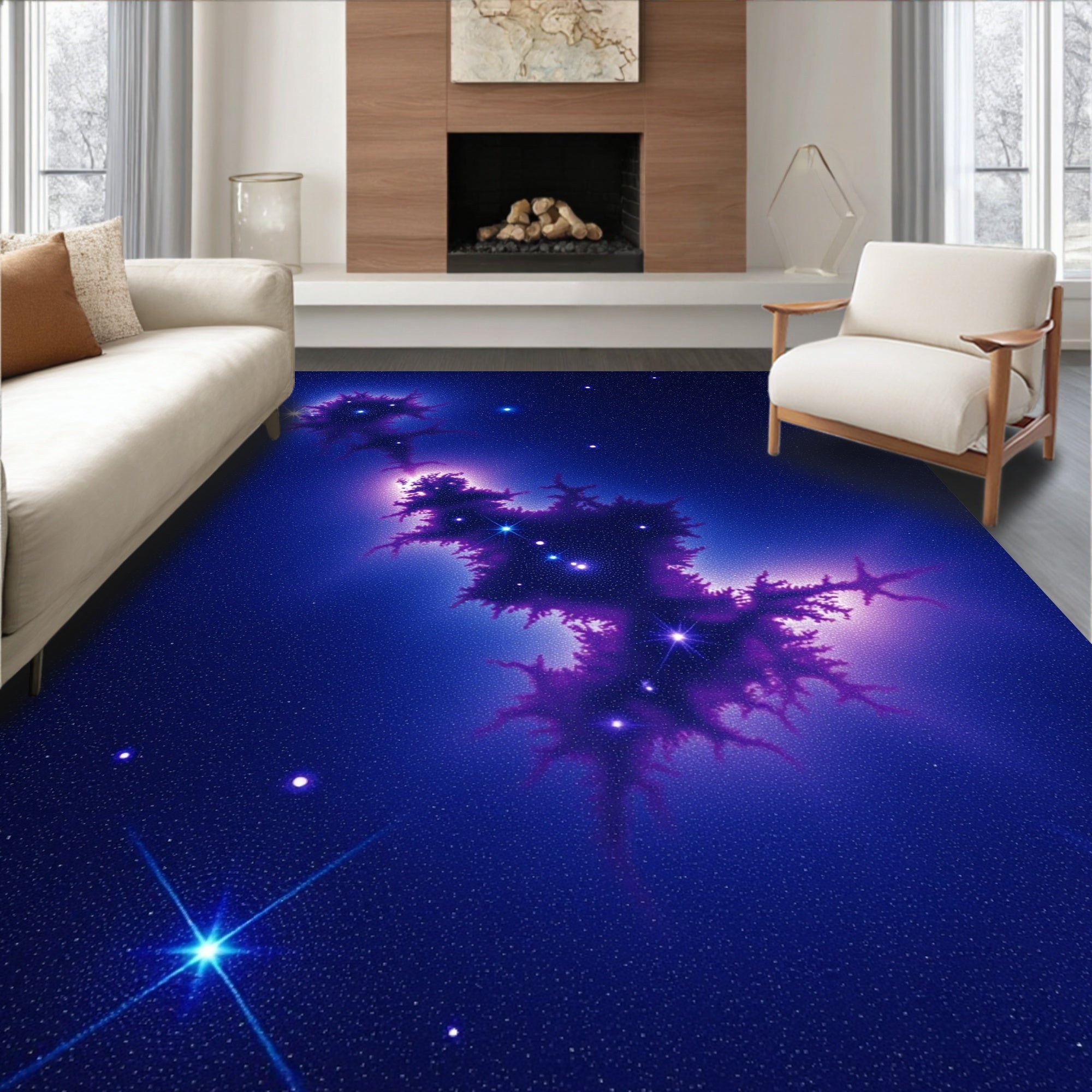 Cosmic Nebula Purple Starry Pattern Rug