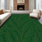 Deep Forest Green Feathered Leaf Rug