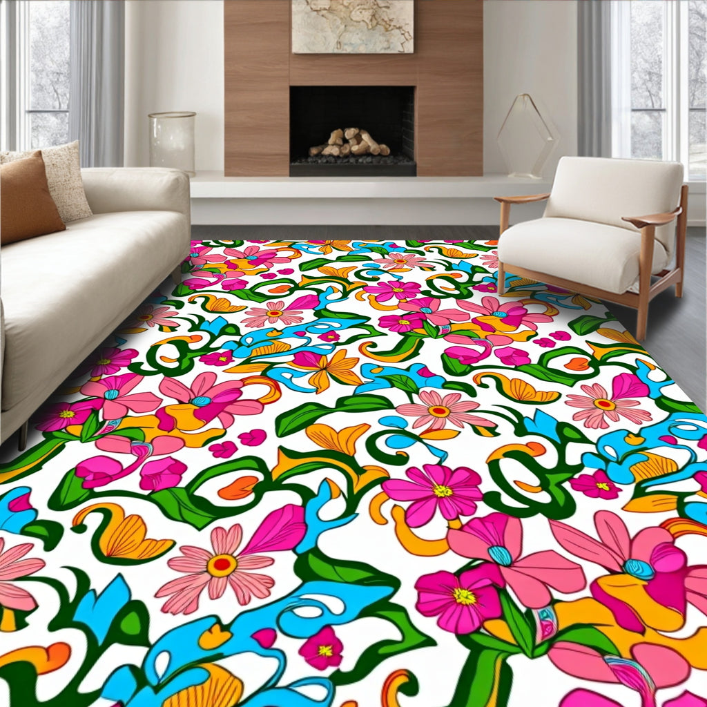Whimsical Floral Swirl Pattern Rug