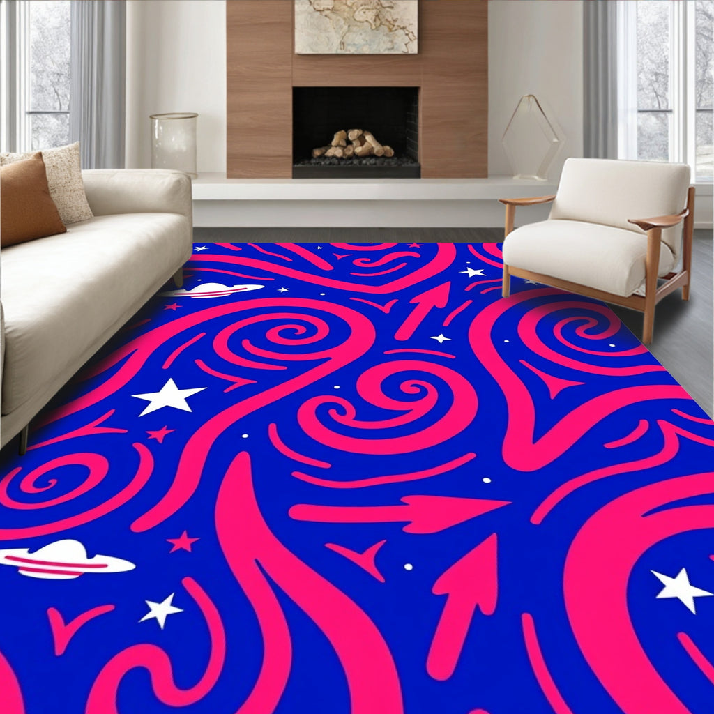 Cosmic Arrows Swirls Stars Pattern Rug