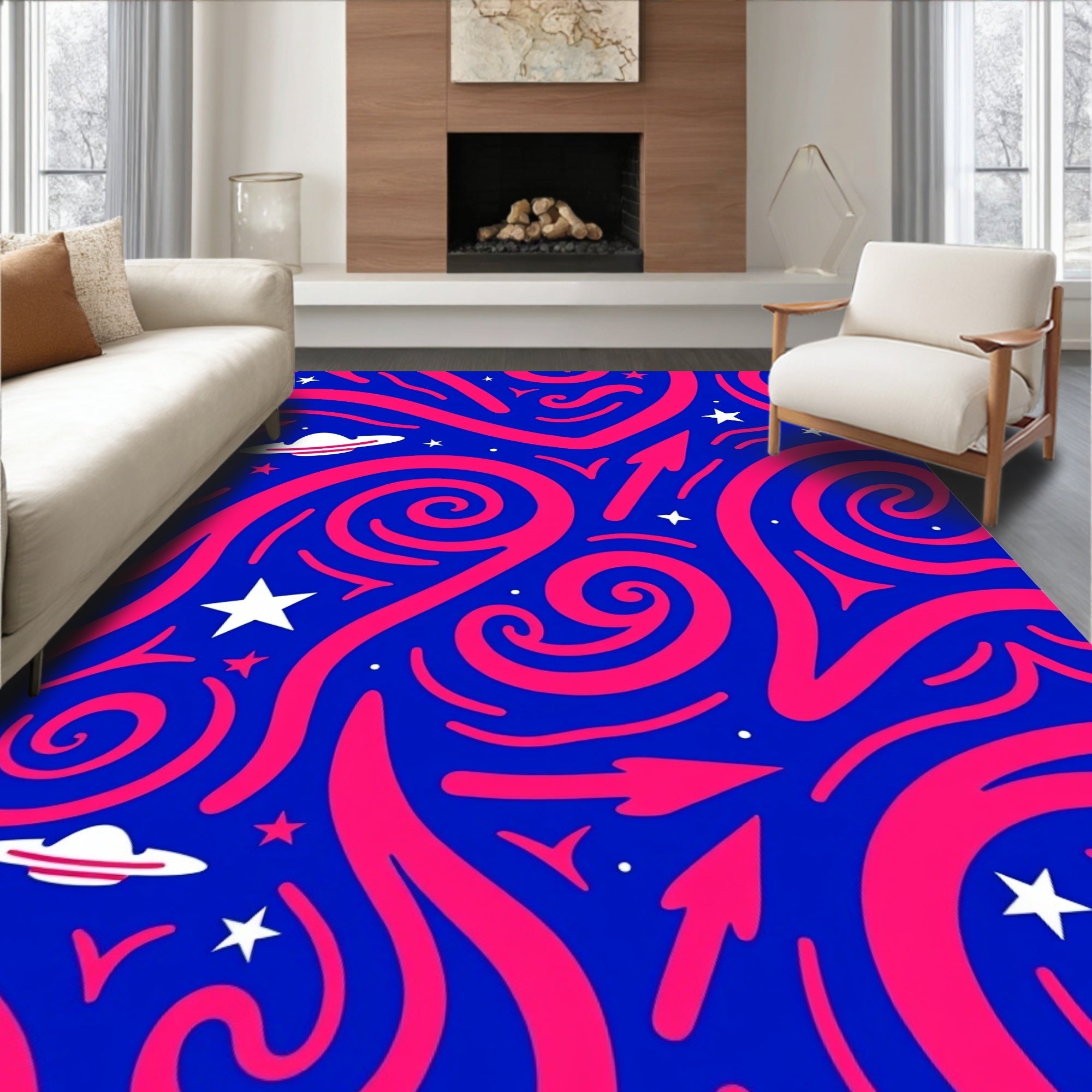 Cosmic Arrows Swirls Stars Pattern Rug