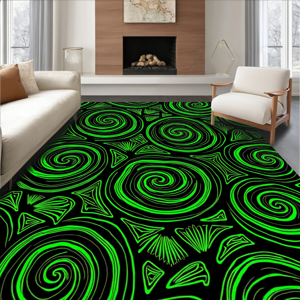 Green Swirl Triangles Abstract Throw Rug