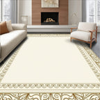 Ornate Golden Leaf Scroll Border Rug