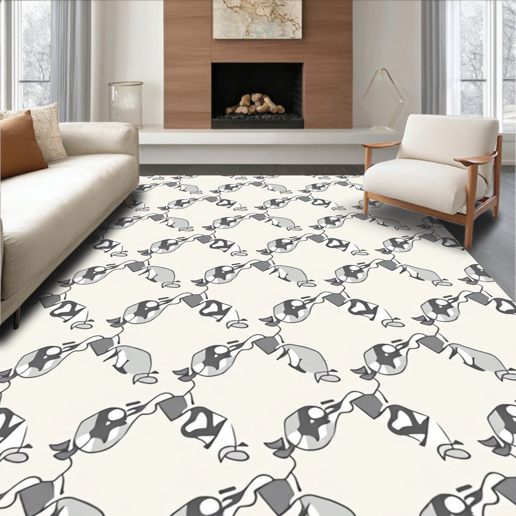 Modern Black Gray Abstract Figure Pattern Rug