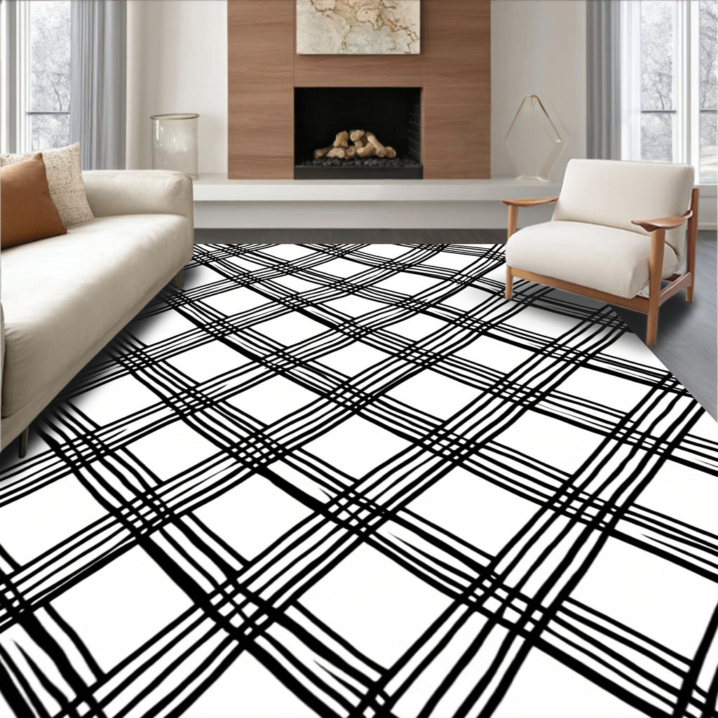 Hand Drawn Plaid Line Art Rug