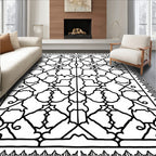 Intricate Black Lattice Ornamental Design Rug