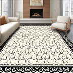 Cream Black Abstract Linework Geometric Rug