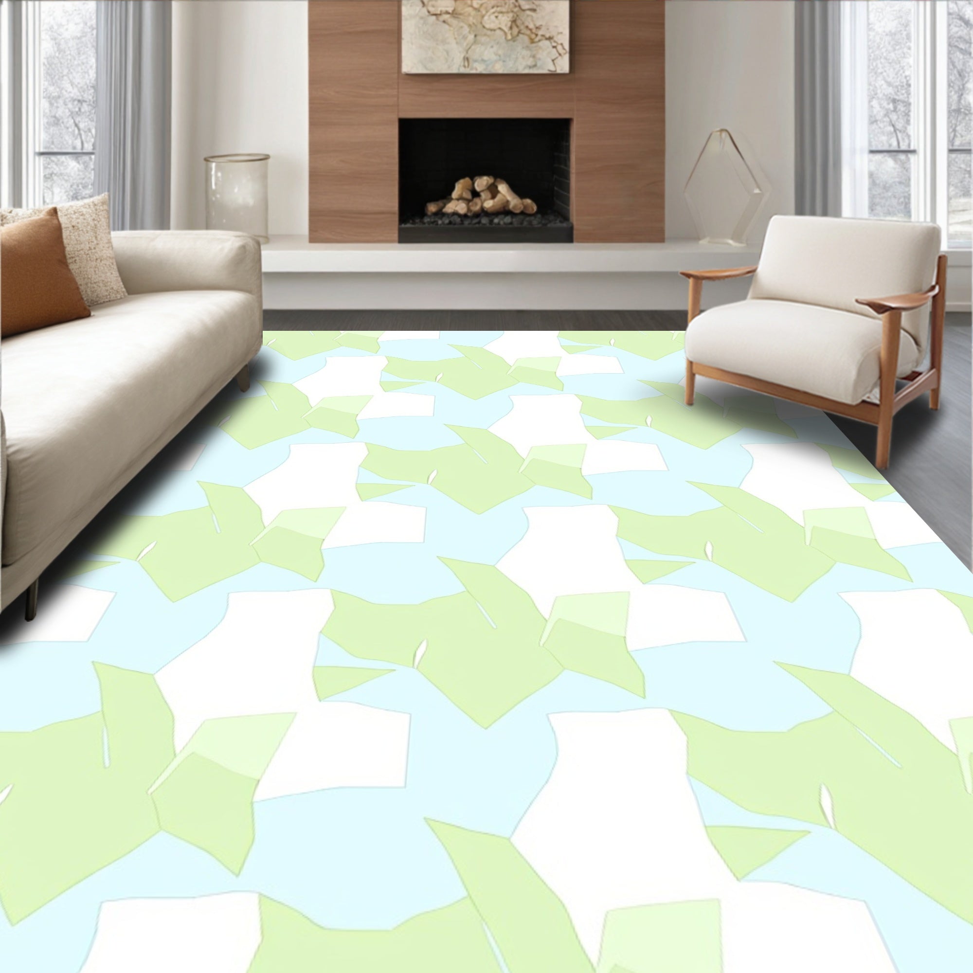 Abstract Green Light Blue Geometric Pattern Rug