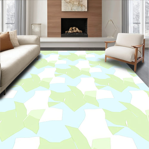 Abstract Green Light Blue Geometric Pattern Rug