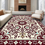 Maroon Floral Scrollwork Vintage Design Rug
