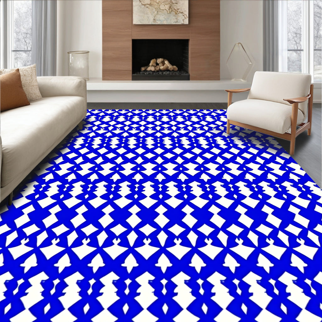 Intricate Royal Blue Lattice Pattern Rug