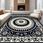 Black Cream Radial Sunburst Design Rug