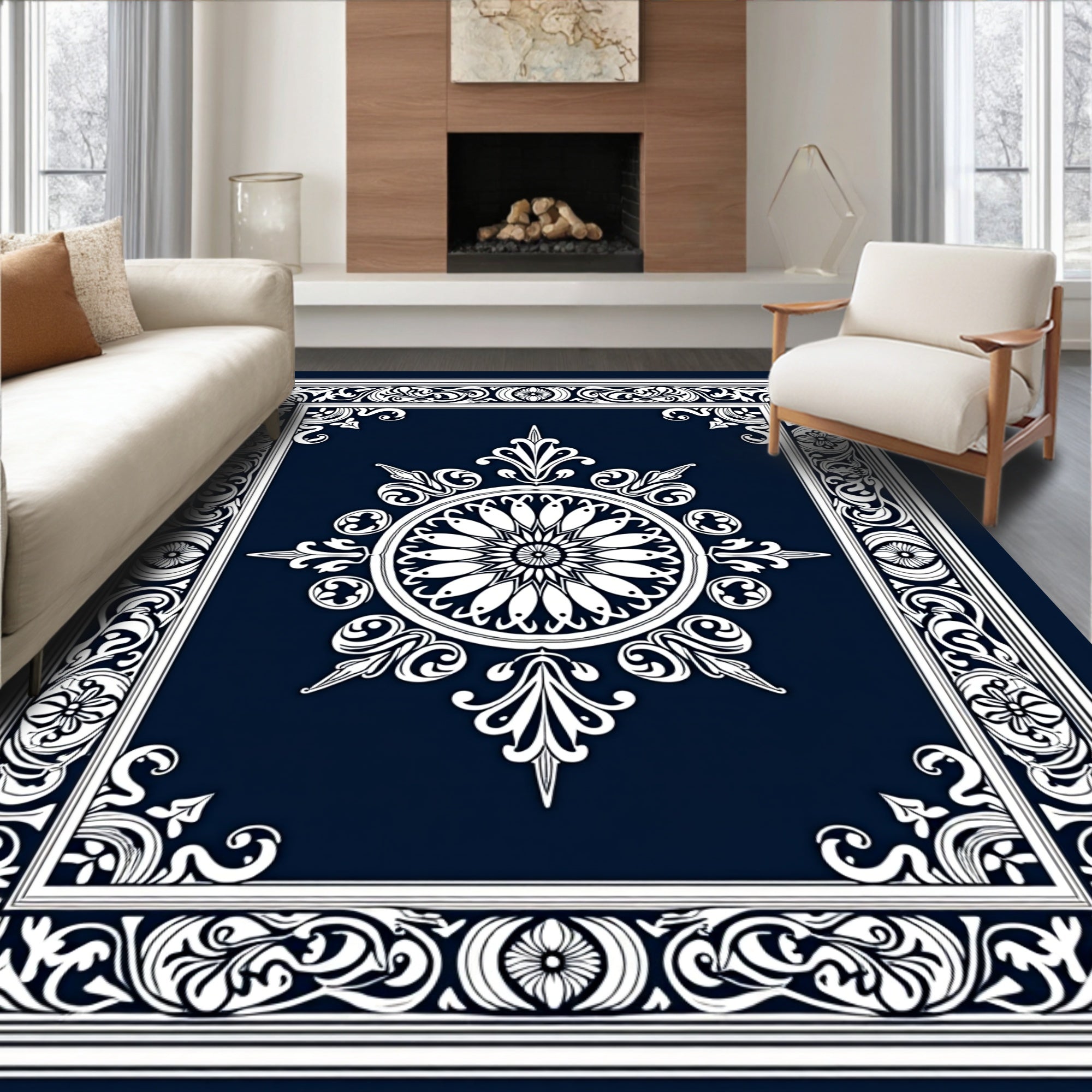 Ornate Floral Mandala Style Design Rug
