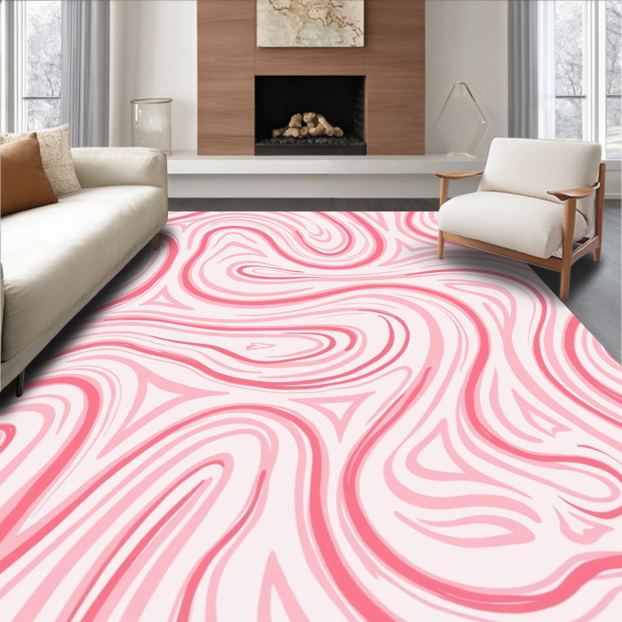 Pink Swirl Marble Pattern Rug
