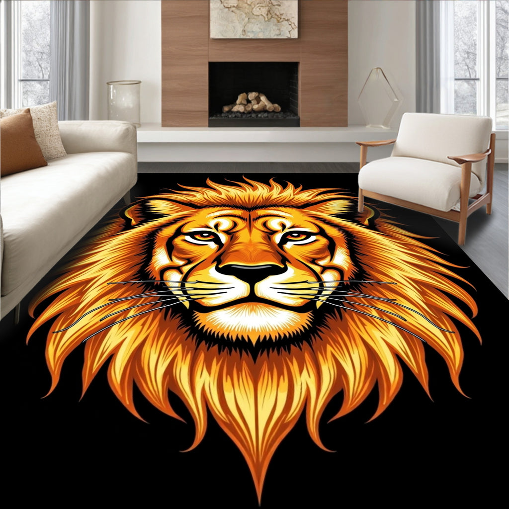 Fiery Lion Head Graphic Rug