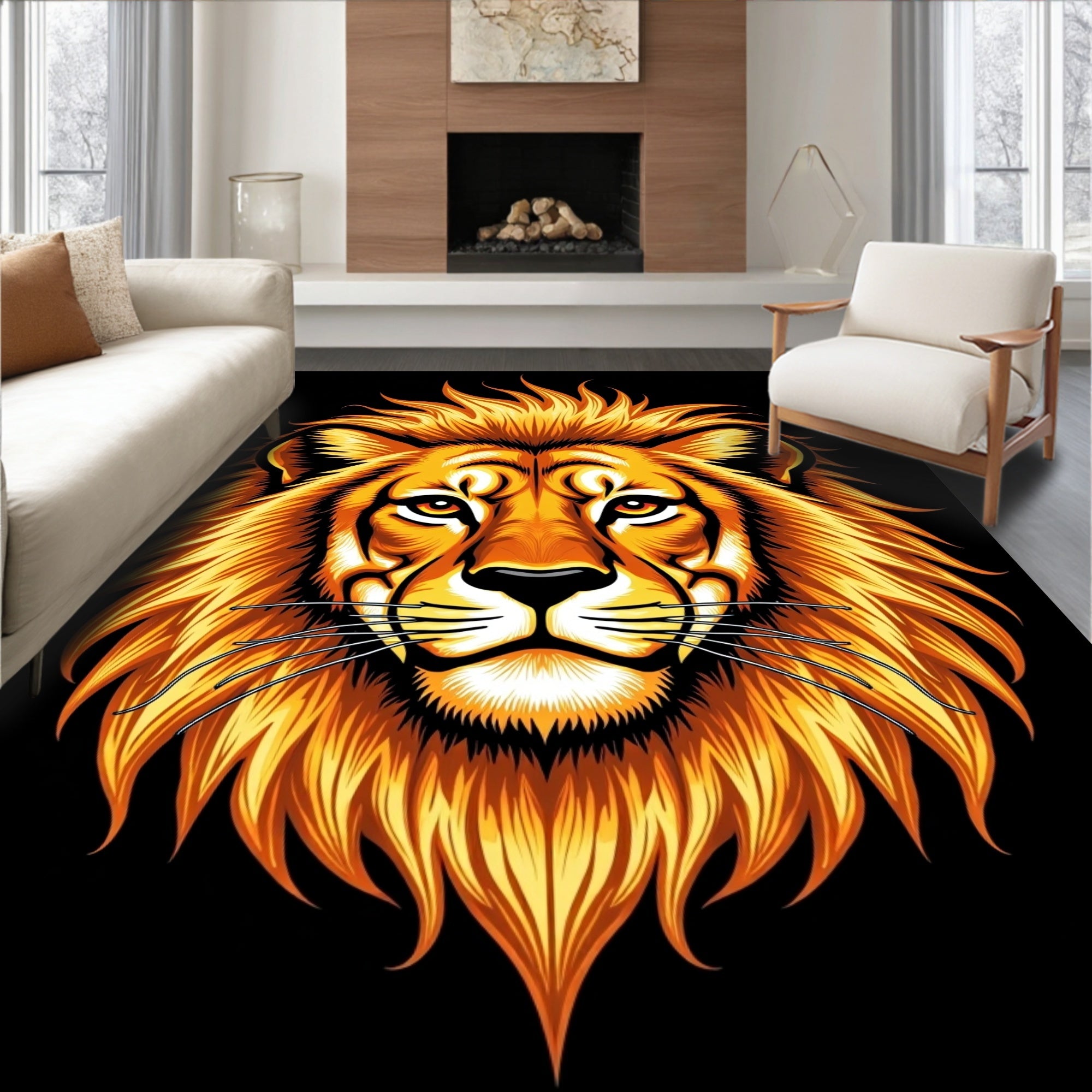 Fiery Lion Head Graphic Rug