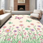 Whimsical Butterfly and Daisy Meadow Rug