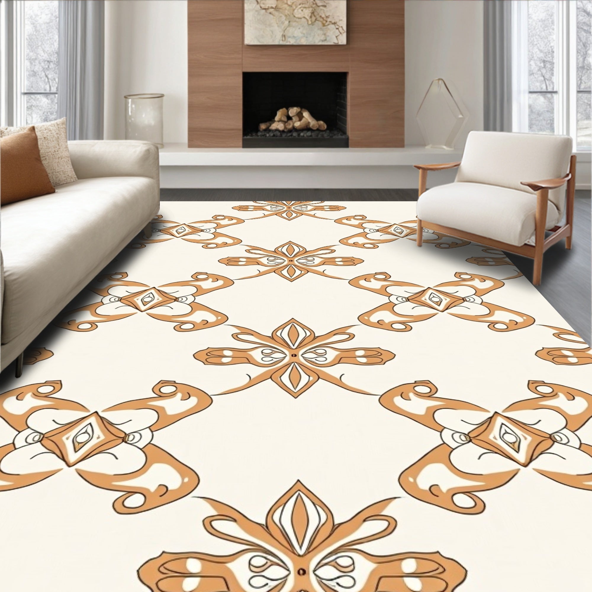 Elegant Ochre Patterned Design Rug