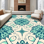 Teal Floral Art Deco Rug