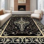Elegant Black Gold Floral Scroll Rug
