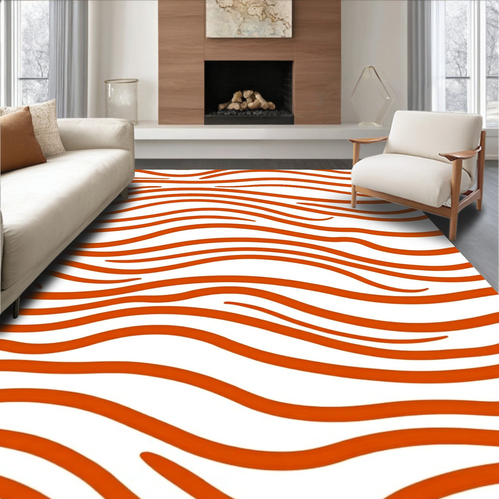 Orange Wavy Striped Pattern Rug