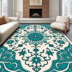 Teal Floral Mandala Medallion Design Rug