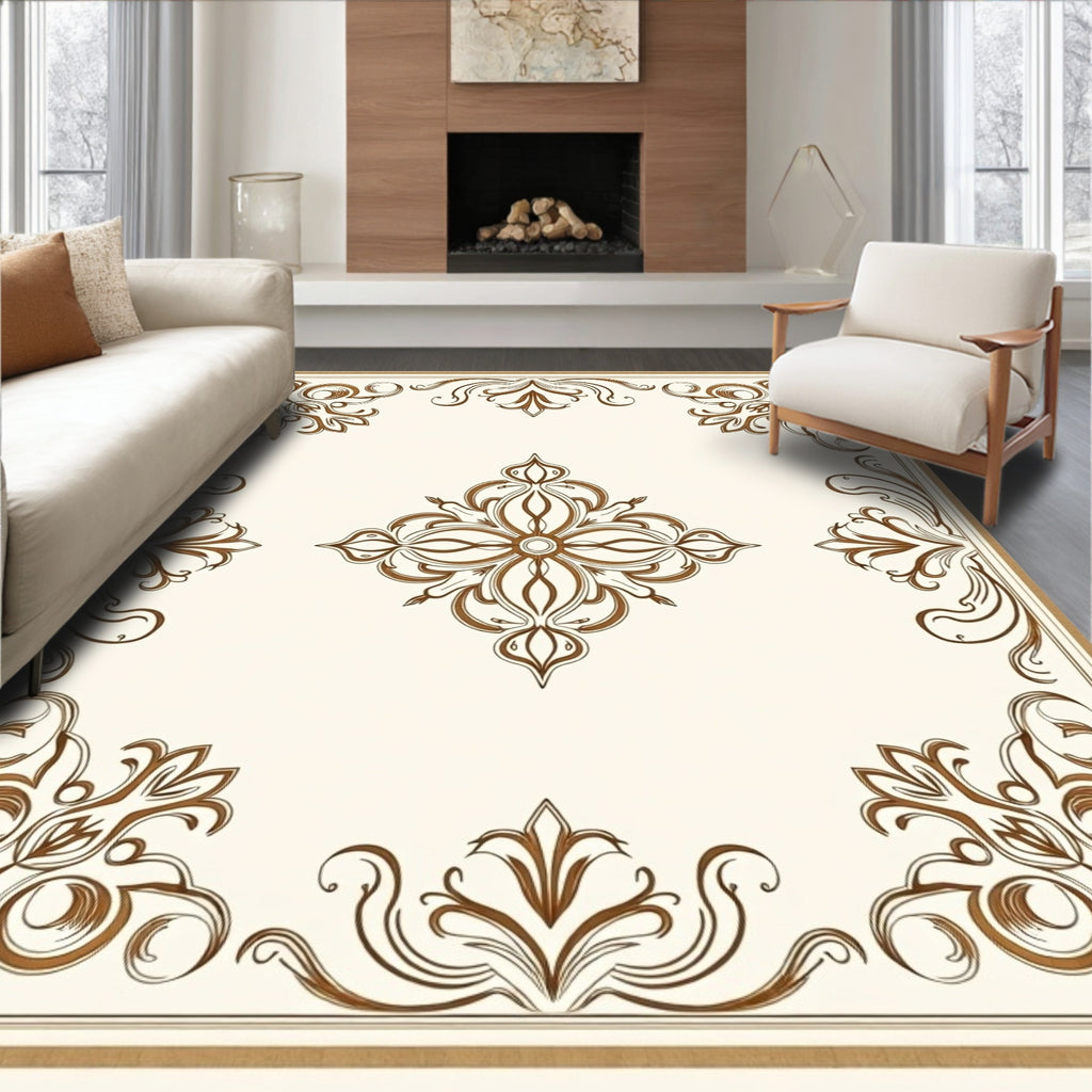 Elegant Brown Scrollwork With Center Medallion Rug