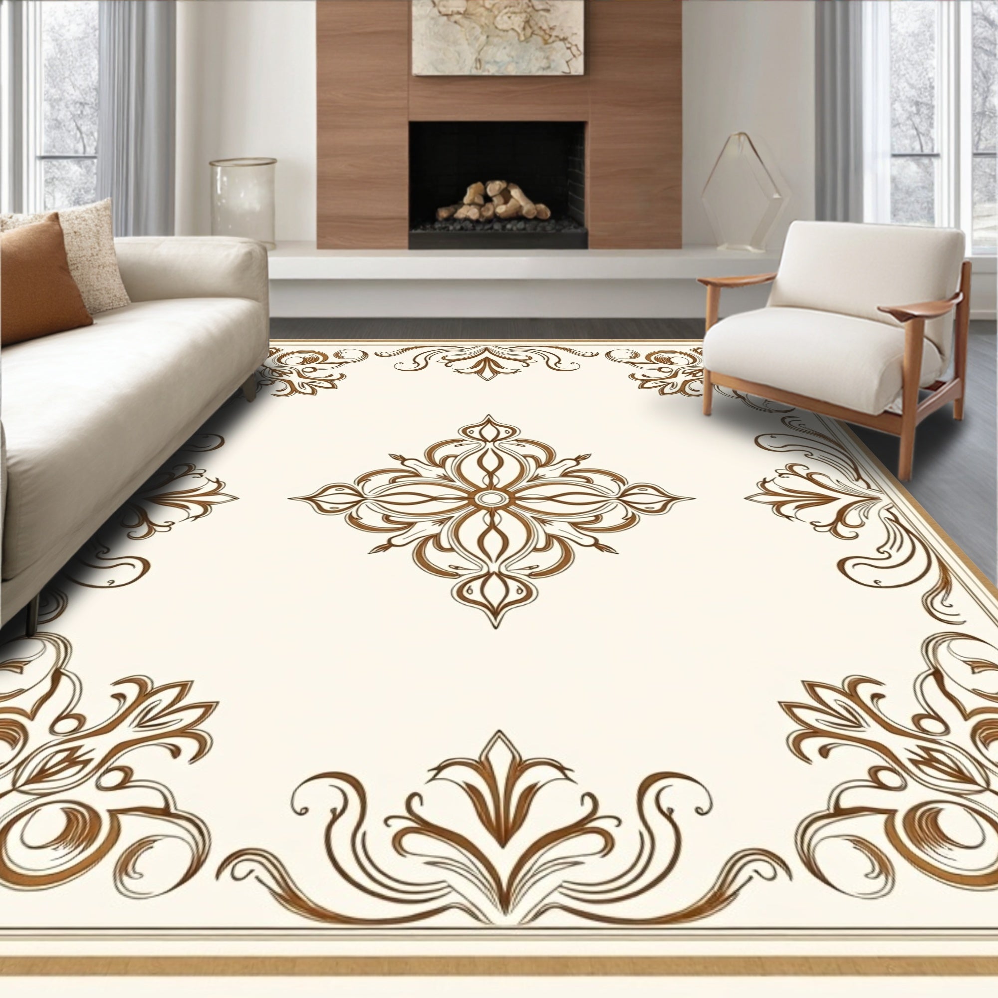 Elegant Brown Scrollwork With Center Medallion Rug
