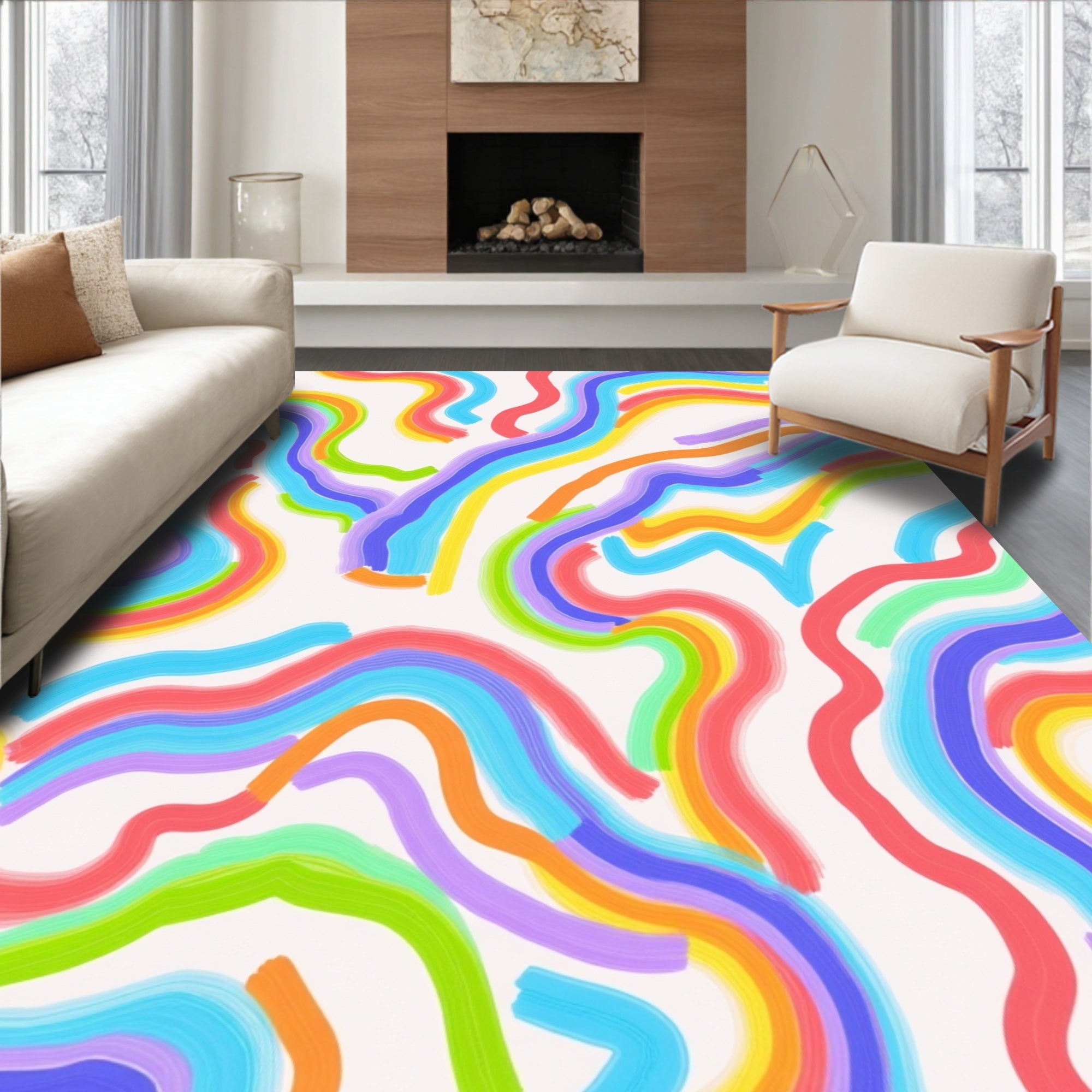 Colorful Swirling Abstract Wave Pattern Rug